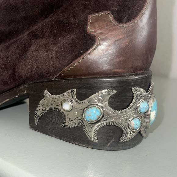 Vintage Guiseppe Zanotti Turquoise & Silver
Brown Suede Cowboy Boots size 8 - Picture 10 of 11